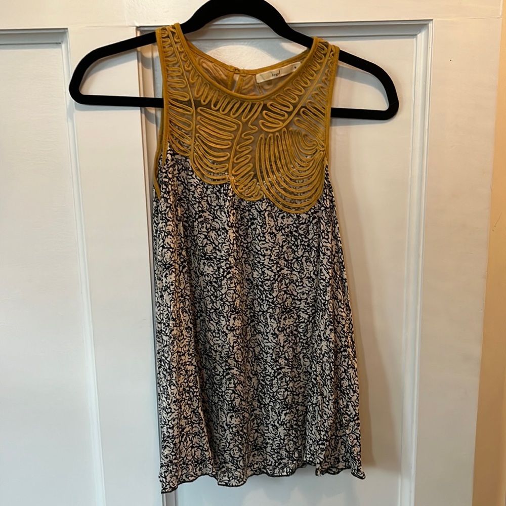 Hazel Mustard and Black Patterned Sleeveless Top